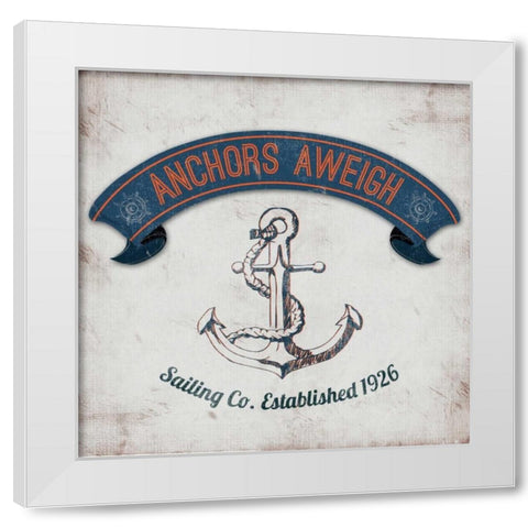 Anchors Aweigh Border White Modern Wood Framed Art Print by Everett, Tiffany