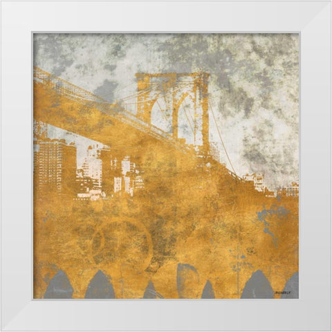 NY Gold Bridge at Dusk I White Modern Wood Framed Art Print by Meneely, Dan