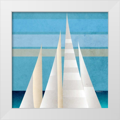 Main Sail Harbor I White Modern Wood Framed Art Print by Meneely, Dan