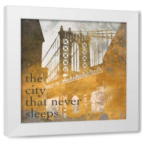 NY Gold Bridge at Dusk II White Modern Wood Framed Art Print by Meneely, Dan