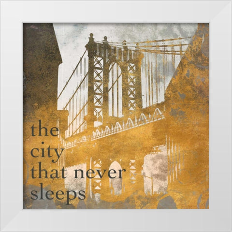NY Gold Bridge at Dusk II White Modern Wood Framed Art Print by Meneely, Dan