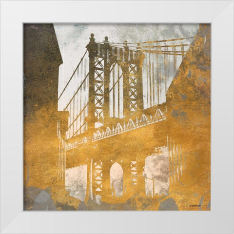 NY Gold Bridge at Dusk II White Modern Wood Framed Art Print by Meneely, Dan