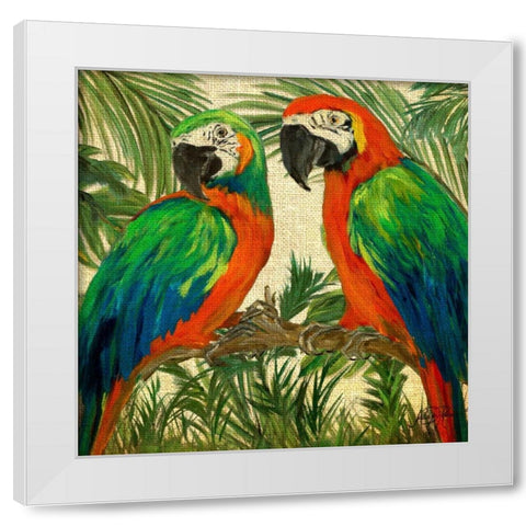 Island Birds Square on Burlap I White Modern Wood Framed Art Print by DeRice, Julie