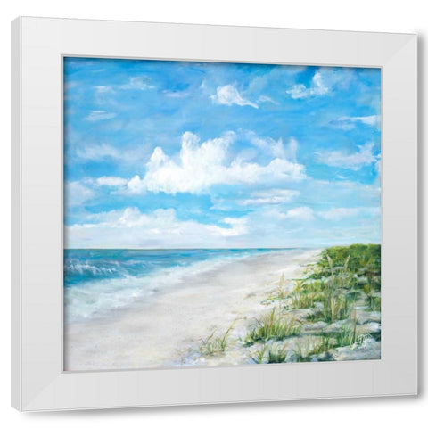 Day At The Beach Square White Modern Wood Framed Art Print by DeRice, Julie