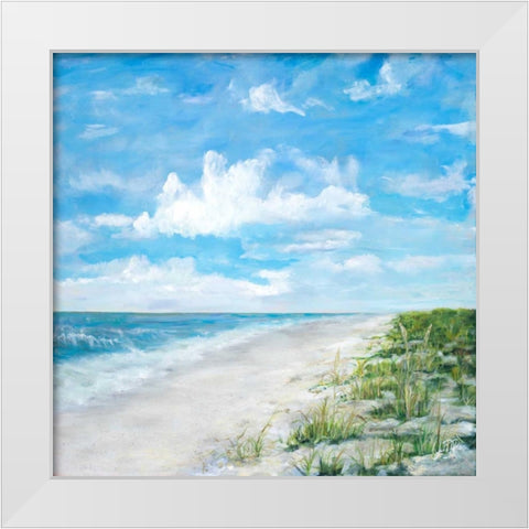 Day At The Beach Square White Modern Wood Framed Art Print by DeRice, Julie
