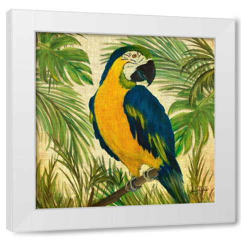 Island Birds Square on Burlap II White Modern Wood Framed Art Print by DeRice, Julie