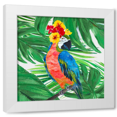 Tropical Island Birds White Modern Wood Framed Art Print by DeRice, Julie