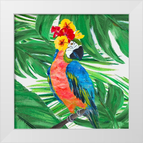Tropical Island Birds White Modern Wood Framed Art Print by DeRice, Julie