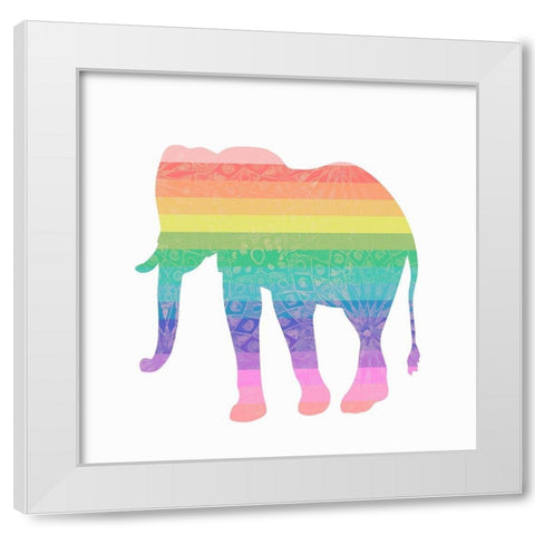 Rainbow Elephant White Modern Wood Framed Art Print by SD Graphics Studio