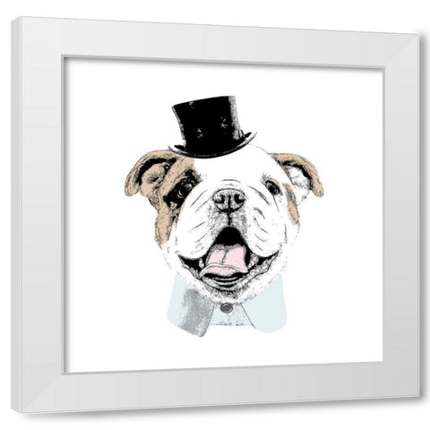 Top Hat Dog White Modern Wood Framed Art Print by SD Graphics Studio