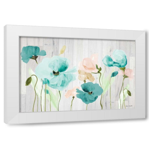 Teal Poppies on Wood White Modern Wood Framed Art Print by Loreth, Lanie