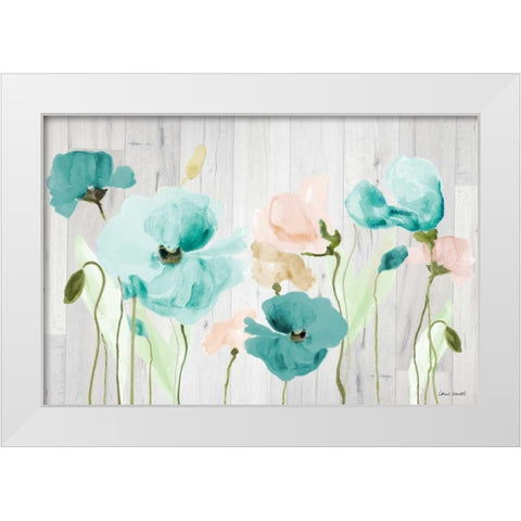 Teal Poppies on Wood White Modern Wood Framed Art Print by Loreth, Lanie