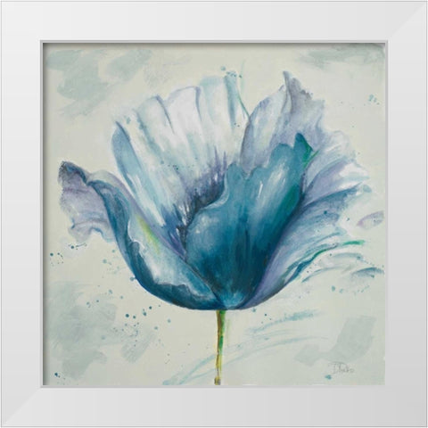 Flower in Blue I White Modern Wood Framed Art Print by Pinto, Patricia