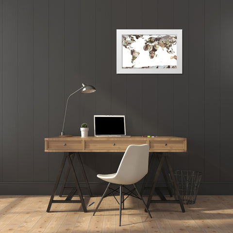 World Animals Map White Modern Wood Framed Art Print by SD Graphics Studio