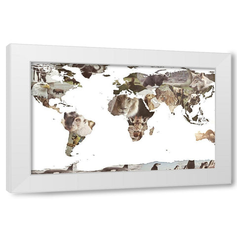 World Animals Map White Modern Wood Framed Art Print by SD Graphics Studio