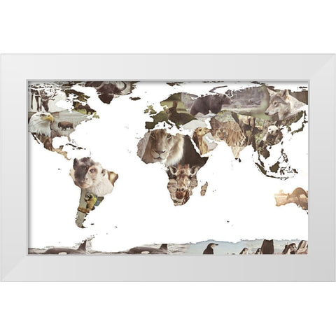 World Animals Map White Modern Wood Framed Art Print by SD Graphics Studio