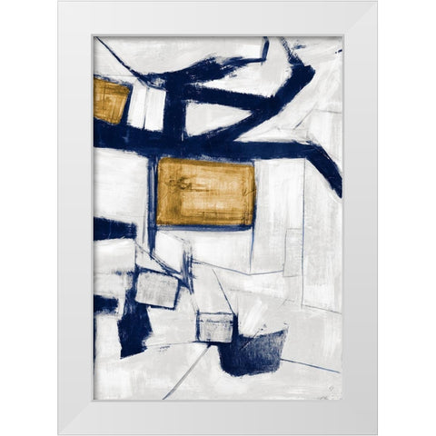 Golden Blue Shatters I White Modern Wood Framed Art Print by Johnson, Walt