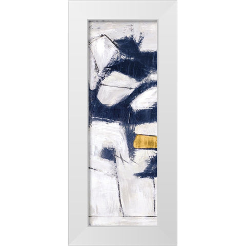 Golden Blue Shatters Panel I White Modern Wood Framed Art Print by Johnson, Walt
