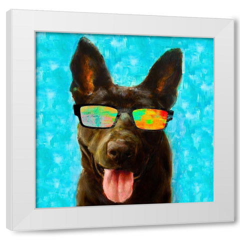 Puppy with Shades II White Modern Wood Framed Art Print by Johnson, Walt