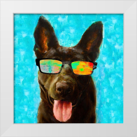 Puppy with Shades II White Modern Wood Framed Art Print by Johnson, Walt