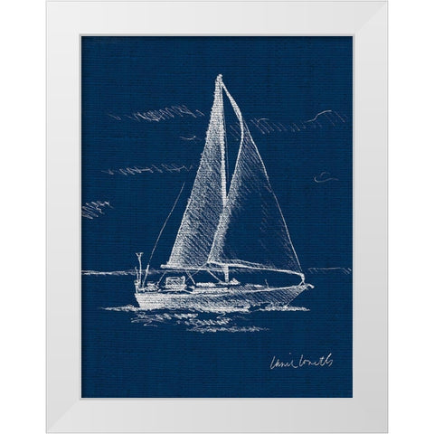 Sail Boat on Blue Burlap I White Modern Wood Framed Art Print by Loreth, Lanie