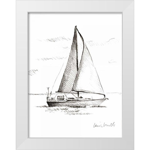 Coastal Boat Sketch I White Modern Wood Framed Art Print by Loreth, Lanie