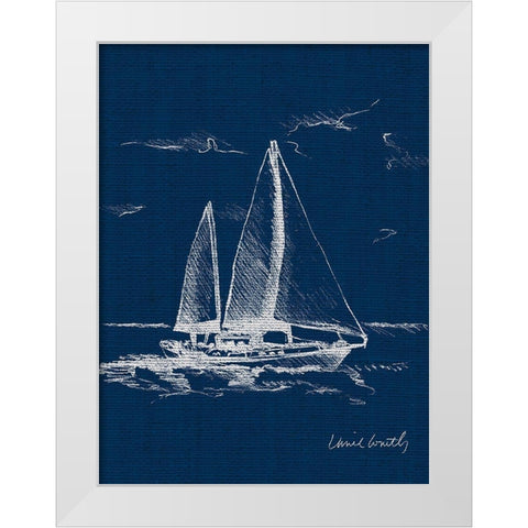 Sail Boat on Blue Burlap II White Modern Wood Framed Art Print by Loreth, Lanie
