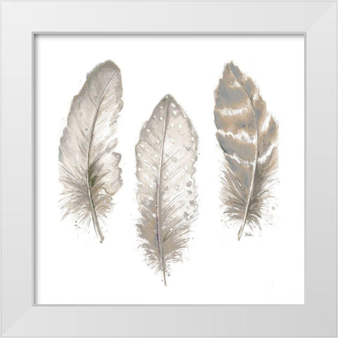 Neutral Watercolor Feathers II White Modern Wood Framed Art Print by Pinto, Patricia