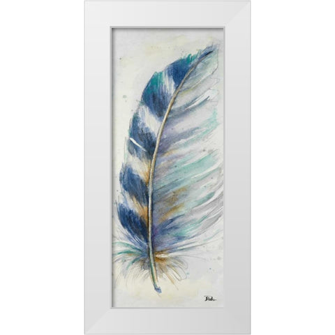 Watercolor Feather V White Modern Wood Framed Art Print by Pinto, Patricia