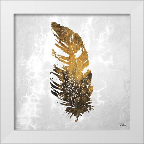 Gold Watercolor Feather II White Modern Wood Framed Art Print by Pinto, Patricia