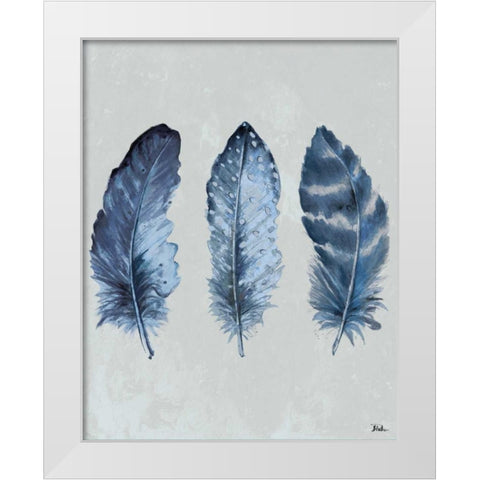 Indigo Blue Feathers I White Modern Wood Framed Art Print by Pinto, Patricia