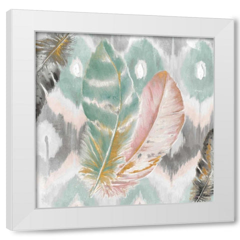 Ikat Feathers I White Modern Wood Framed Art Print by Pinto, Patricia