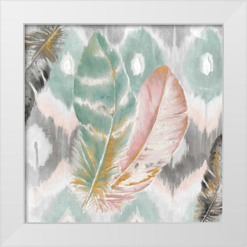 Ikat Feathers I White Modern Wood Framed Art Print by Pinto, Patricia