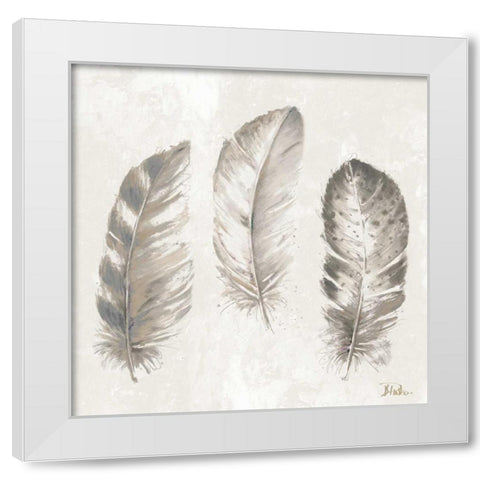 Three Modern Feathers I White Modern Wood Framed Art Print by Pinto, Patricia