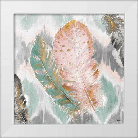 Ikat Feathers II White Modern Wood Framed Art Print by Pinto, Patricia