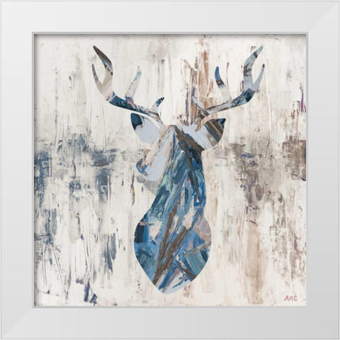 Blue Rhizome Deer Bust White Modern Wood Framed Art Print by Coolick, Ann Marie