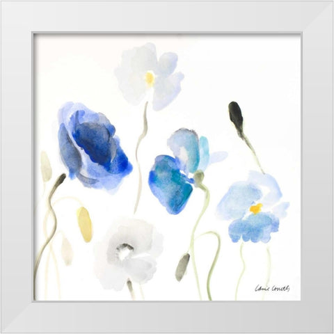 Poppies In The Blues II White Modern Wood Framed Art Print by Loreth, Lanie