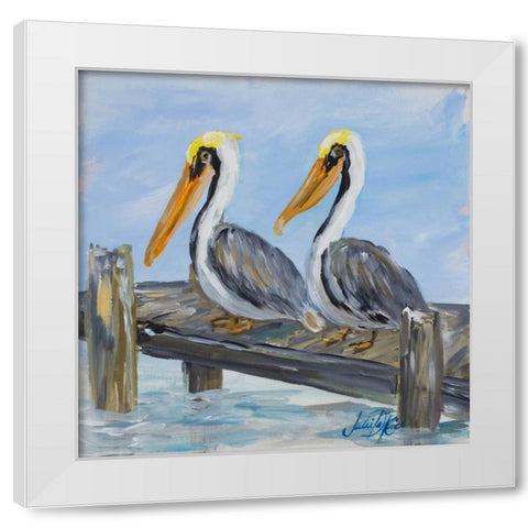 Pelicans On Deck White Modern Wood Framed Art Print by DeRice, Julie