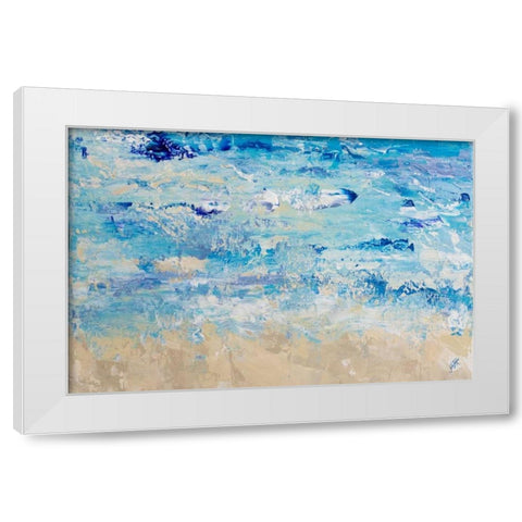 Blue Crashing Wave White Modern Wood Framed Art Print by DeRice, Julie
