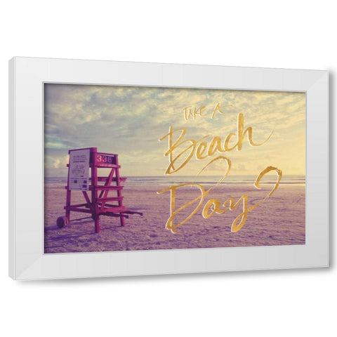 Take a Beach Day White Modern Wood Framed Art Print by Peck, Gail