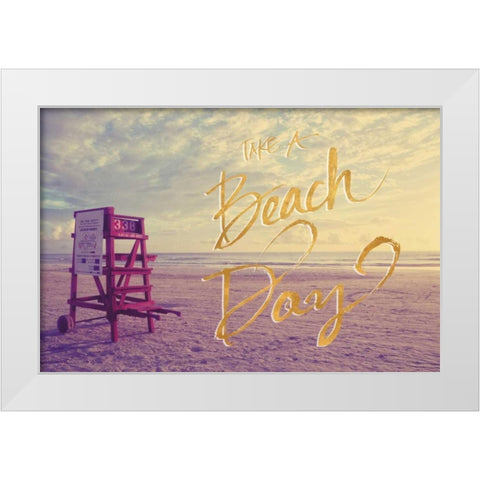 Take a Beach Day White Modern Wood Framed Art Print by Peck, Gail