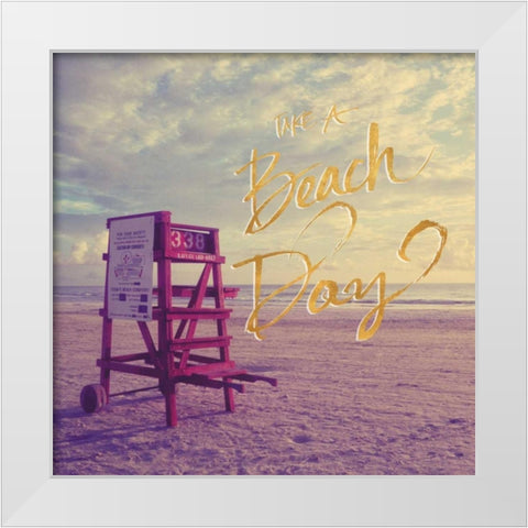 Take a Beach Day White Modern Wood Framed Art Print by Peck, Gail
