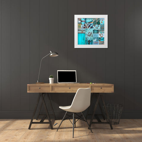 Rustic Teal Collage White Modern Wood Framed Art Print by Peck, Gail