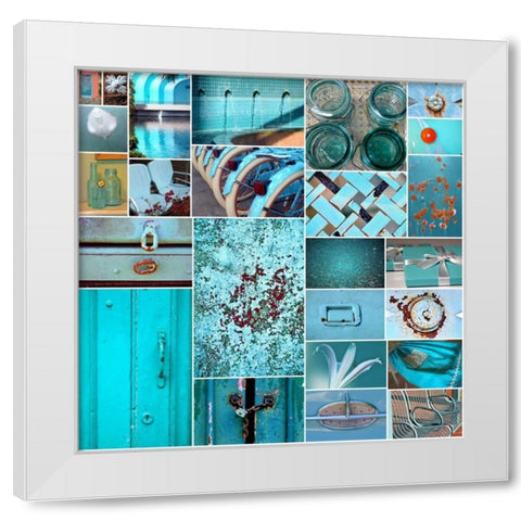 Rustic Teal Collage White Modern Wood Framed Art Print by Peck, Gail