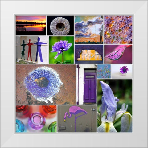 Purple Blossom Collage White Modern Wood Framed Art Print by Peck, Gail
