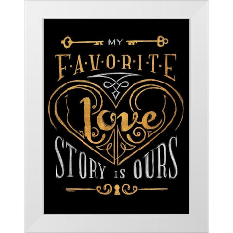Black and Gold Love Story White Modern Wood Framed Art Print by SD Graphics Studio