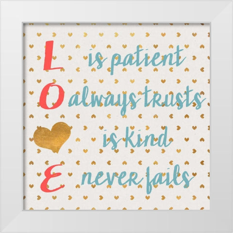 LOVE with Gold Hearts White Modern Wood Framed Art Print by Studio, SD Graphics