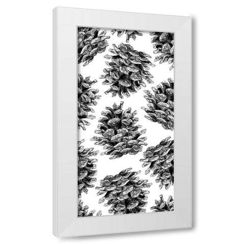 Pinecone Pattern BandW White Modern Wood Framed Art Print by Baliko, Linda