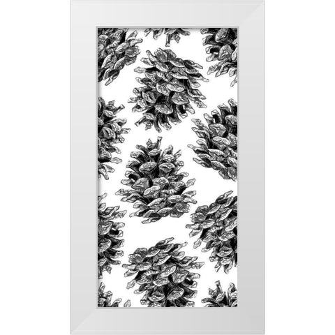 Pinecone Pattern BandW White Modern Wood Framed Art Print by Baliko, Linda