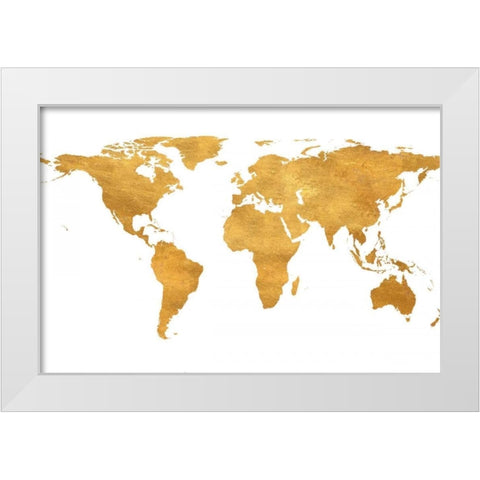 Gold World Map White Modern Wood Framed Art Print by Studio, Sd Graphics